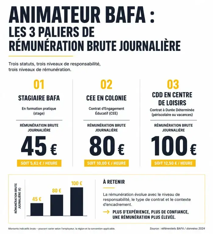 Comparatif des salaires BAFA par type de contrat et statut