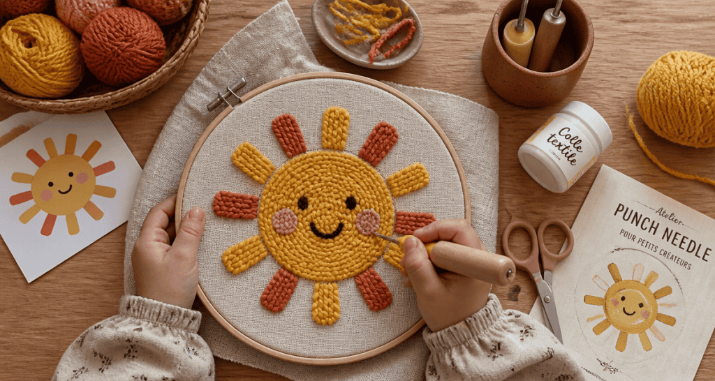 Atelier punch needle enfant avec motif soleil