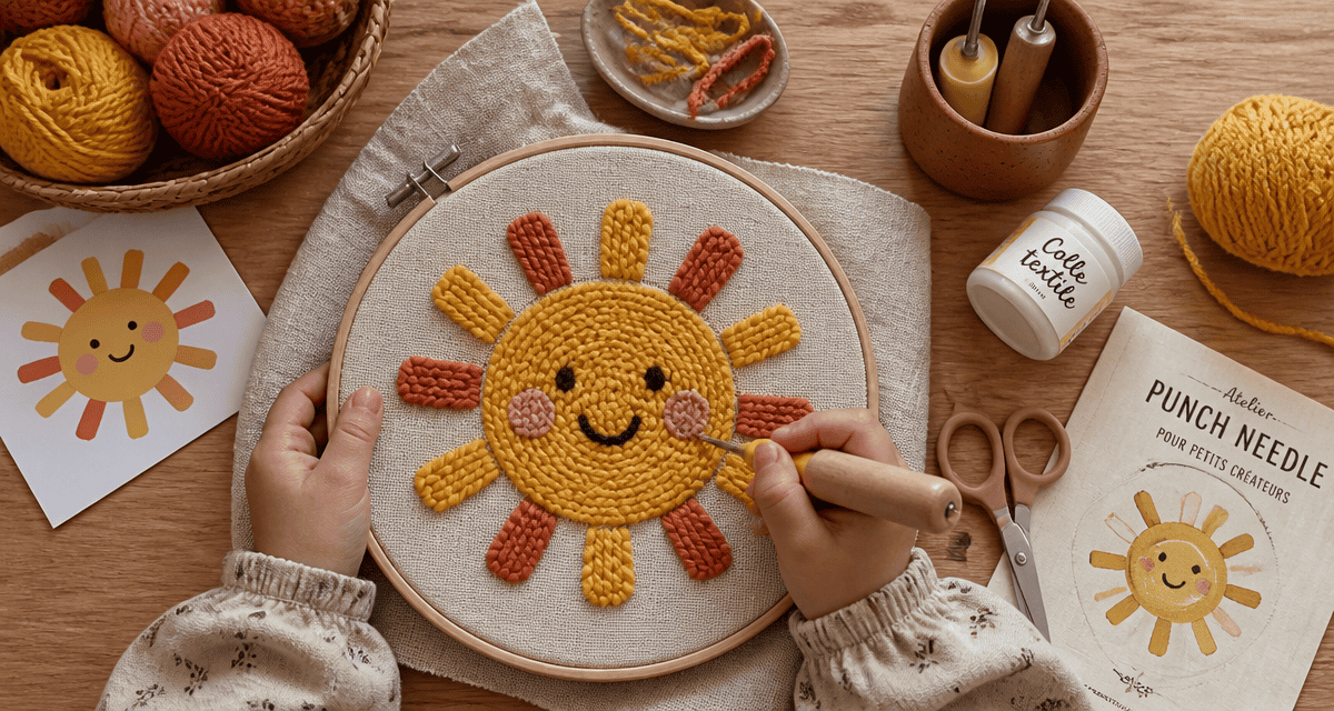 Atelier punch needle enfant avec motif soleil