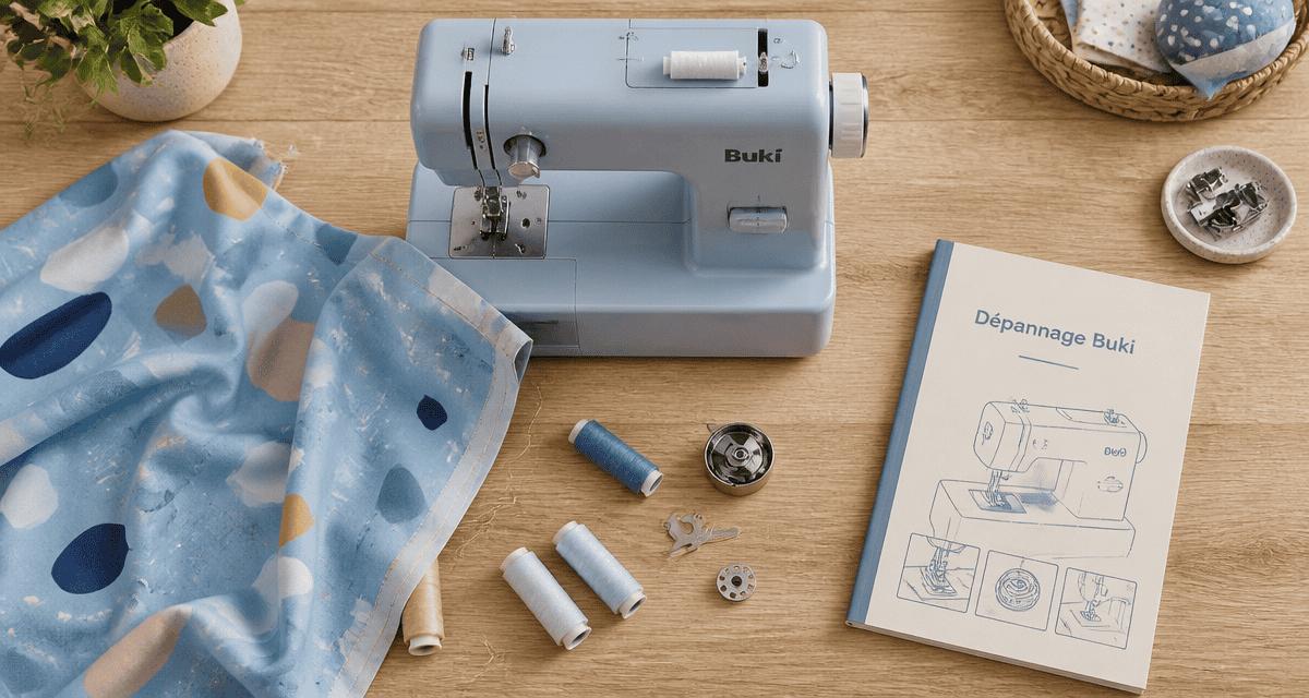 buki machine à coudre problème vue flat-lay