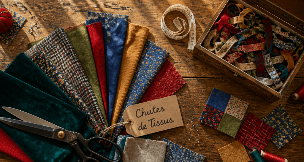 chute de tissus colorées et fournitures couture