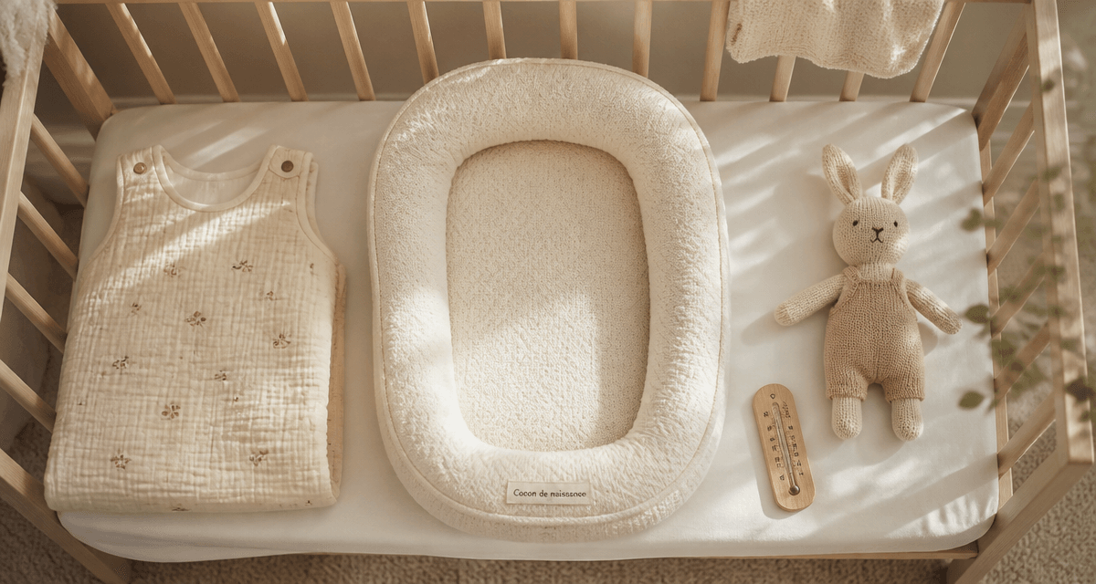 cocon bebe laine merinos sur lit bois clair