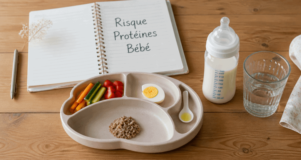 consequence trop de proteine bebe assiette portion viande legumes biberon