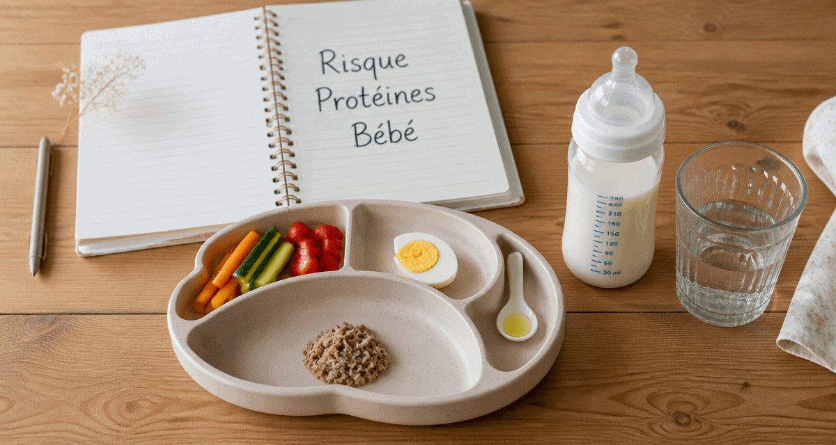 consequence trop de proteine bebe assiette portion viande legumes biberon