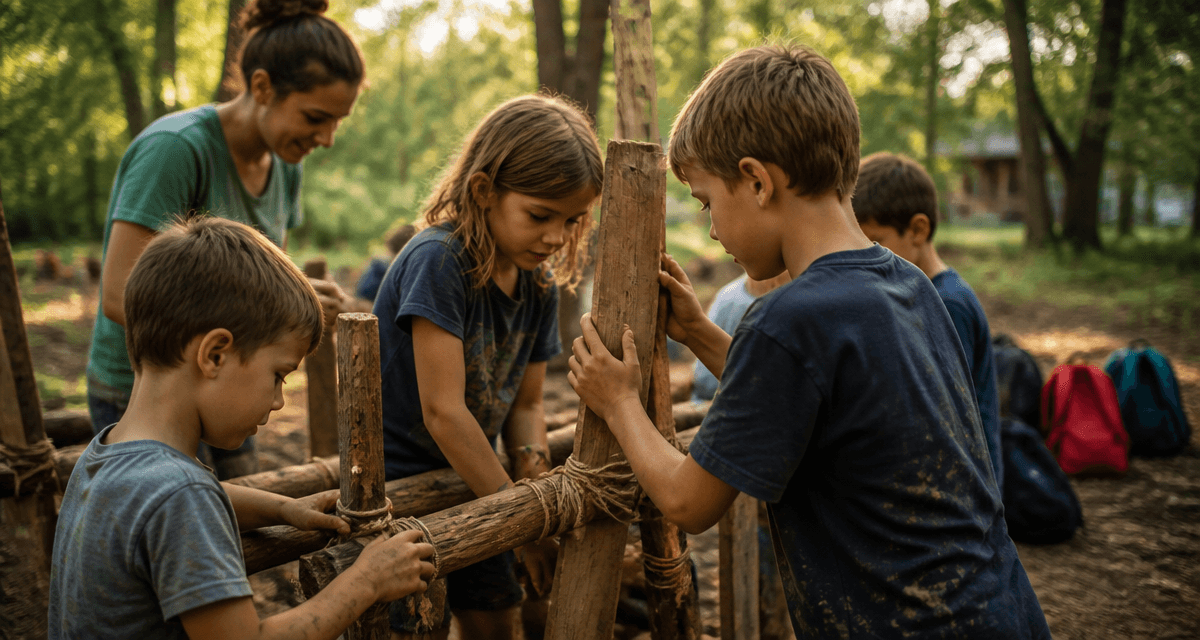 enfance loisirs enfants construisent cabane