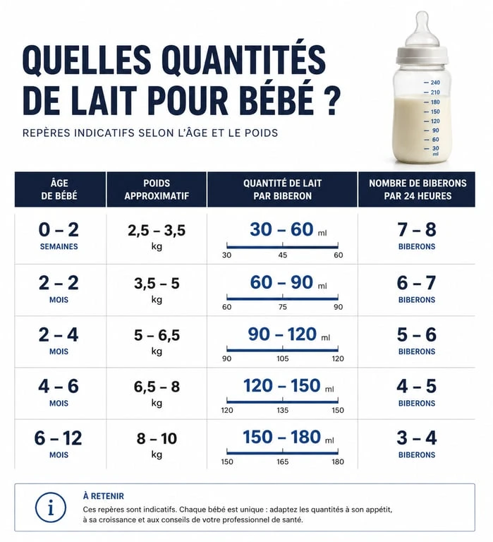 Tableau récapitulatif des quantités de lait pour bébé en fonction du poids et de l'âge