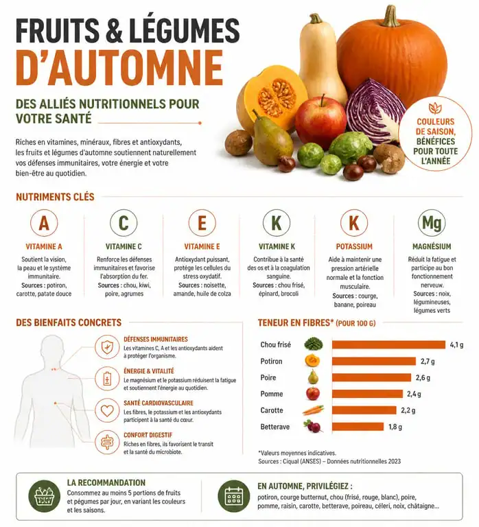 Infographie des bénéfices nutritionnels des fruits et légumes d'automne