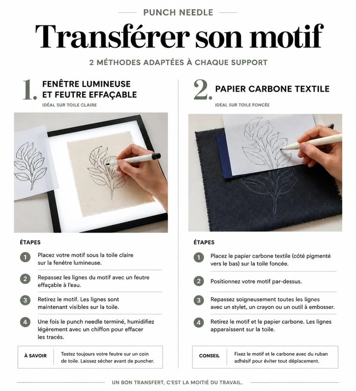 Infographie des méthodes de transfert pour modèle punch needle à imprimer