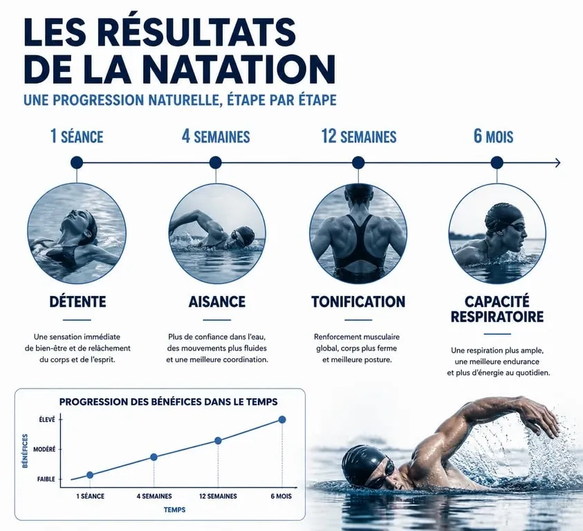 Infographie sur les résultats de la natation 1 fois par semaine sur le corps et la santé