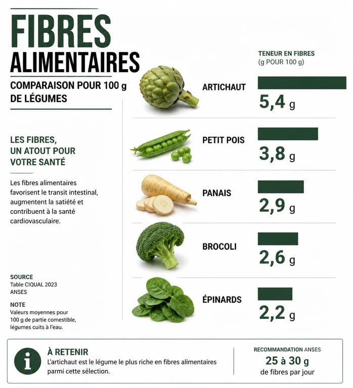 Infographie comparative des légumes riches en fibres alimentaires pour une meilleure santé digestive