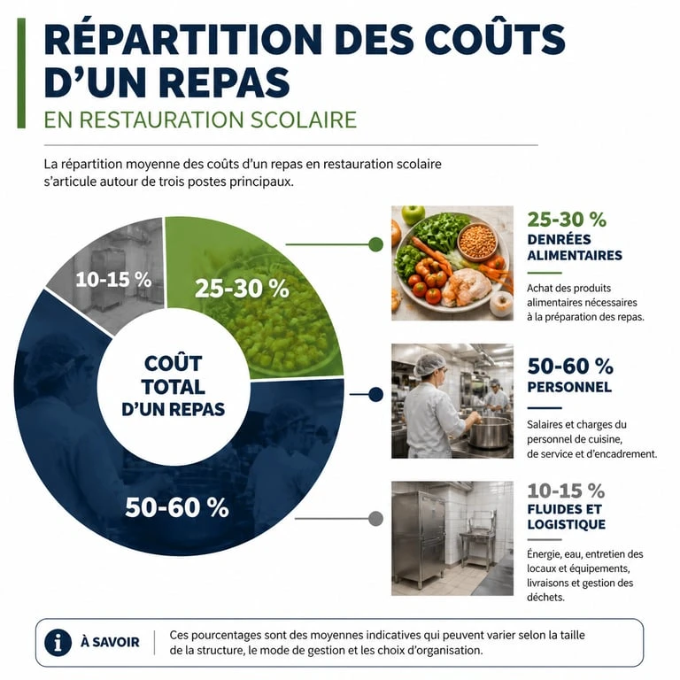 Répartition des coûts d'un repas en restaurant scolaire
