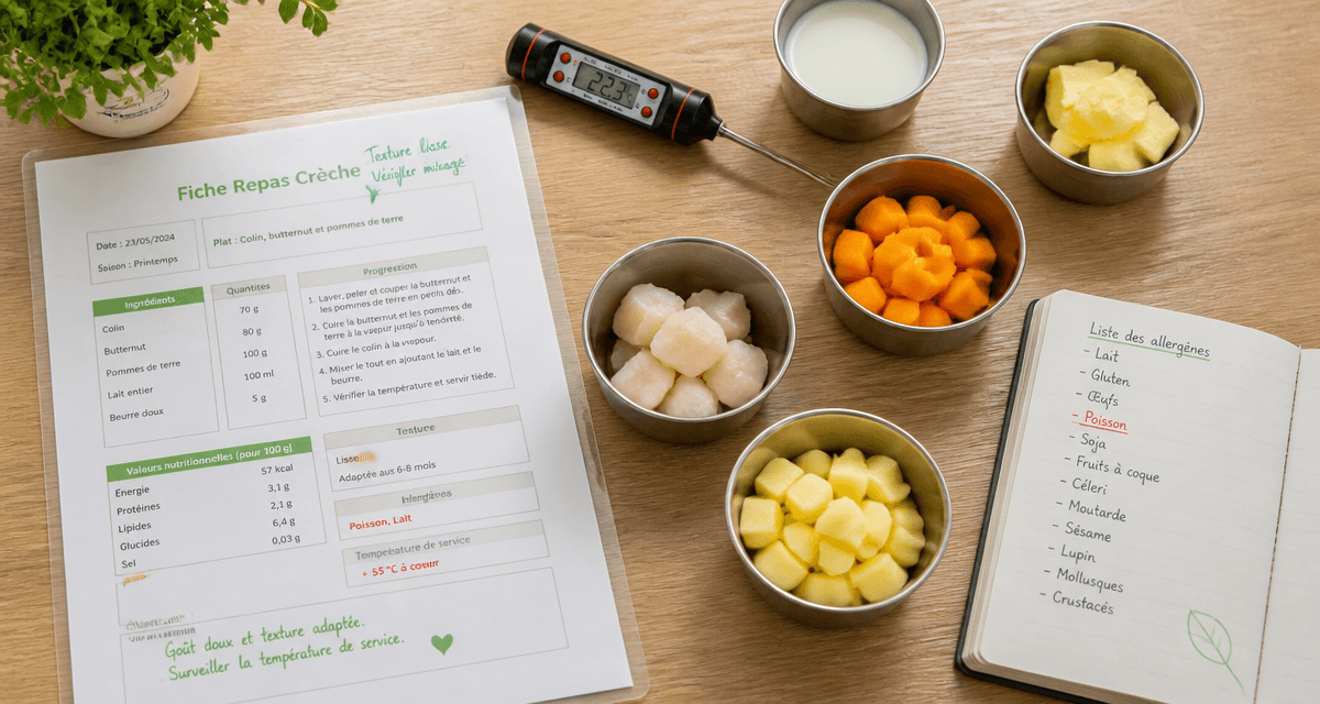 fiche technique repas en creche sur table cuisine