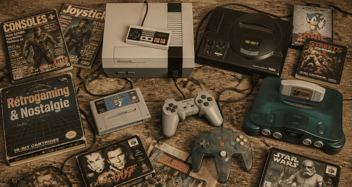jeux vidéo enfance consoles rétro flat-lay