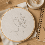 kit de broderie moderne motif line art sur table