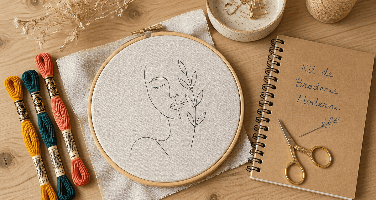 kit de broderie moderne motif line art sur table