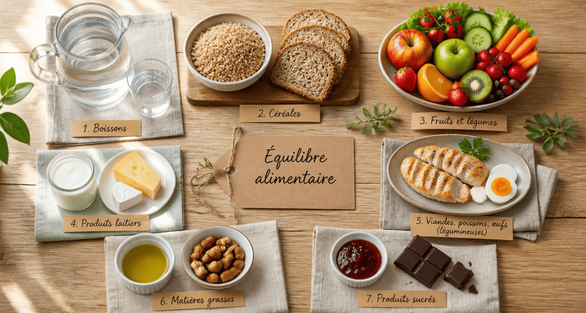 les 7 groupes d aliments tableau sur une table