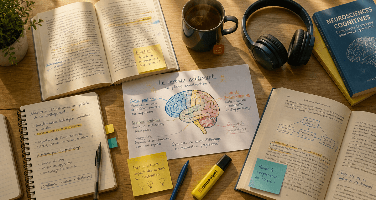 livre adolescence sur table avec schéma cerveau