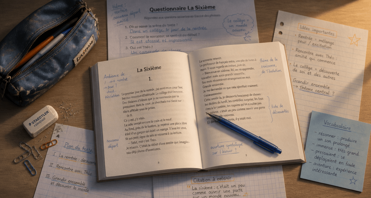 Livre La Sixième avec questionnaire et correction, bureau d’élève
