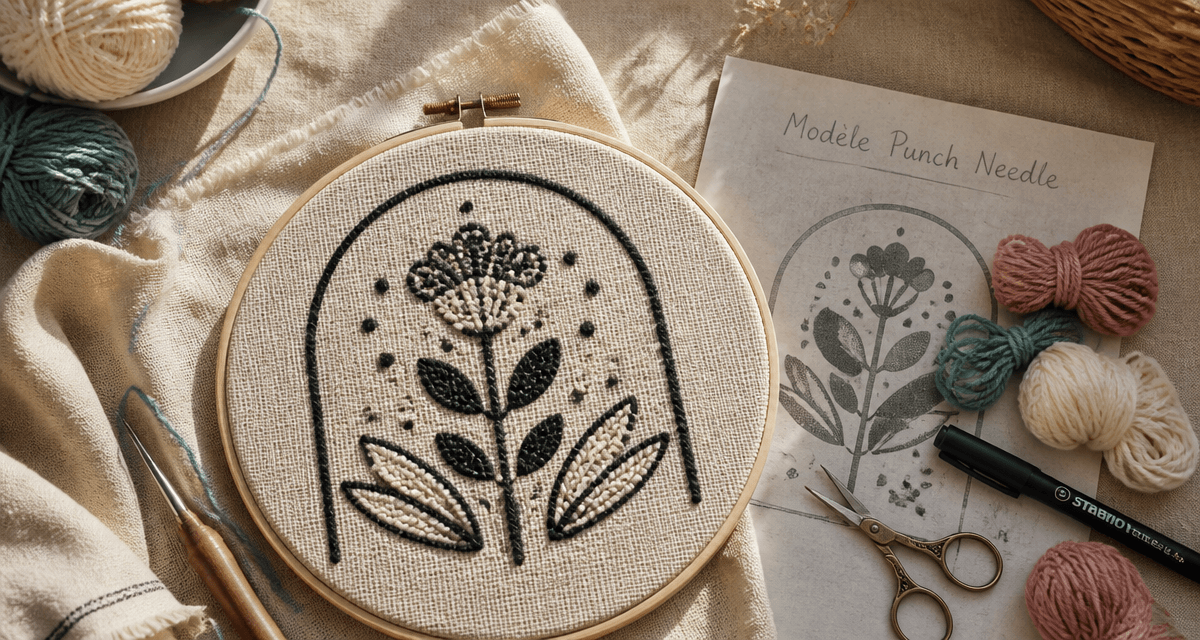 modèle punch needle à imprimer avec toile et fournitures
