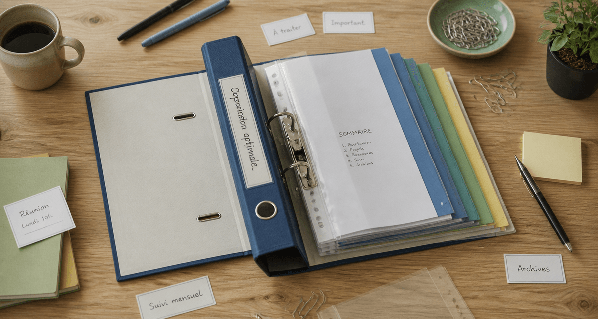 organisation classeur avec intercalaires colorés sur bureau