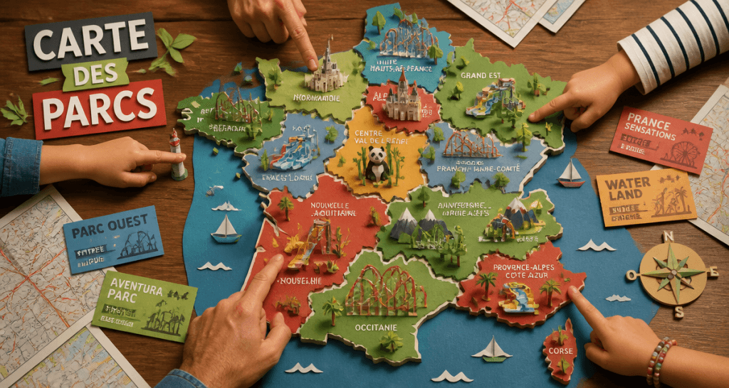 carte des parcs attraction france vue plongeante