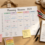 planning nounou à imprimer 2024 sur table avec accessoires