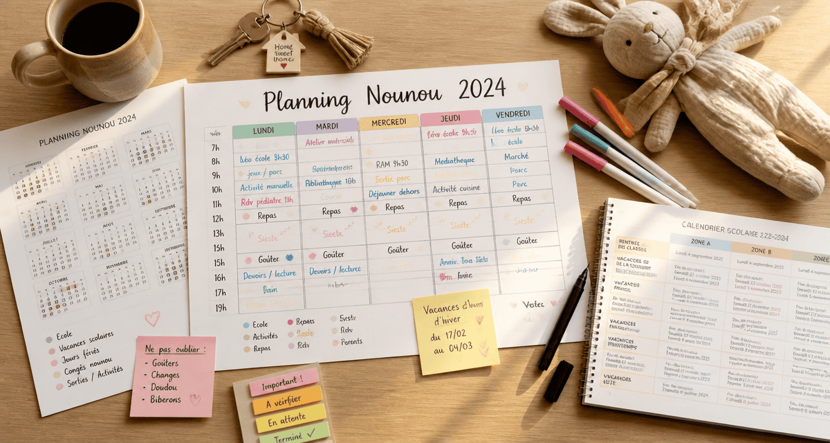 planning nounou à imprimer 2024 sur table avec accessoires