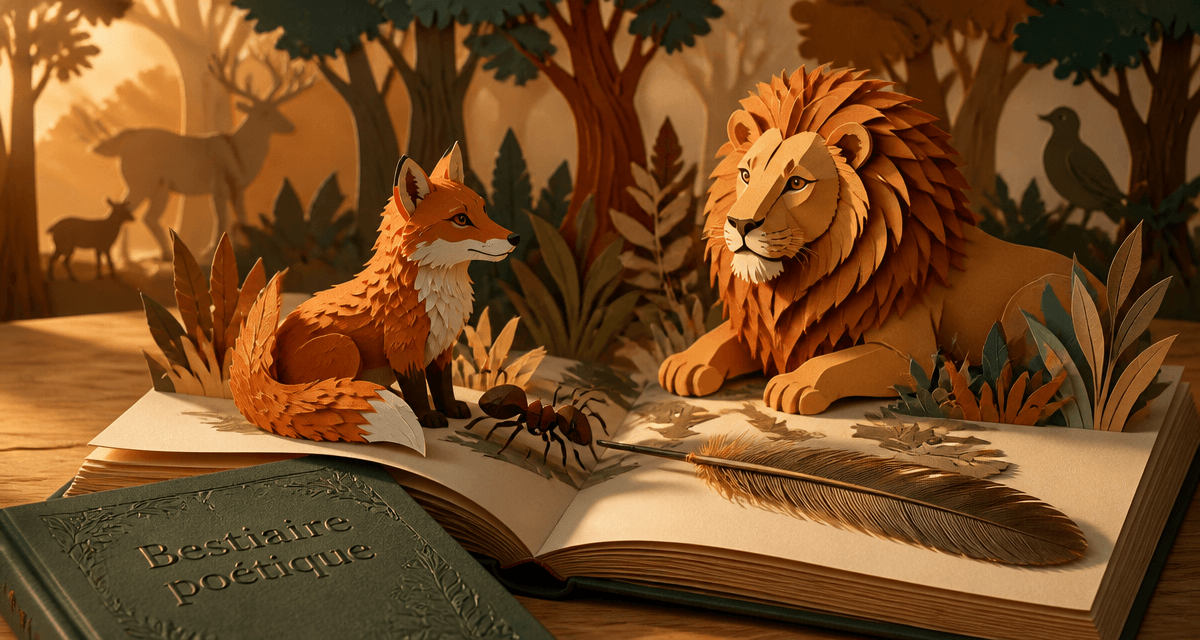 poésie sur animaux livre découpé renard lion fourmi