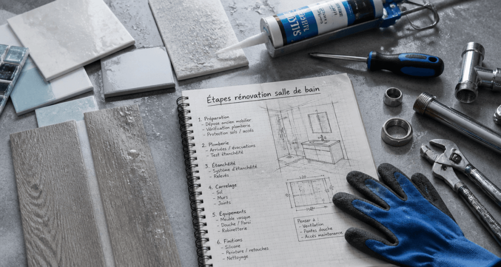 Renover une salle de bain outils carrelage et carnet