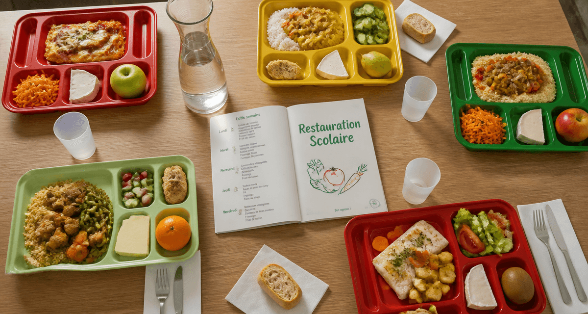 Plateaux repas restaurant scolaire sur table cantine