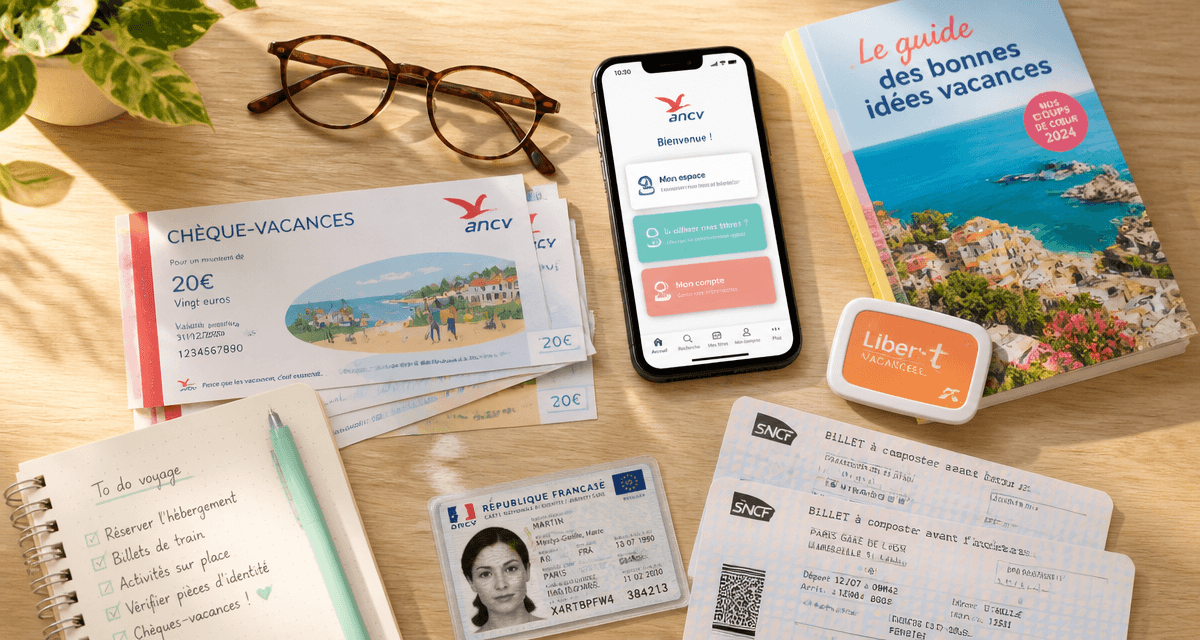 scolinfo cheque vacances sur bureau avec smartphone et tickets