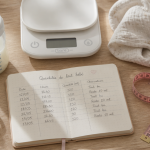 tableau quantité lait bébé poids sur une table