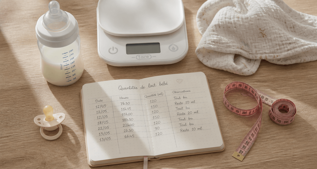 tableau quantité lait bébé poids sur une table