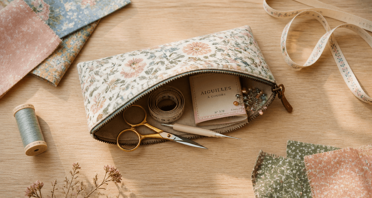 Trousse couture ouverte avec accessoires essentiels
