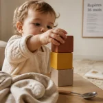 16 mois bebe jouant avec des cubes, repères développement et langage