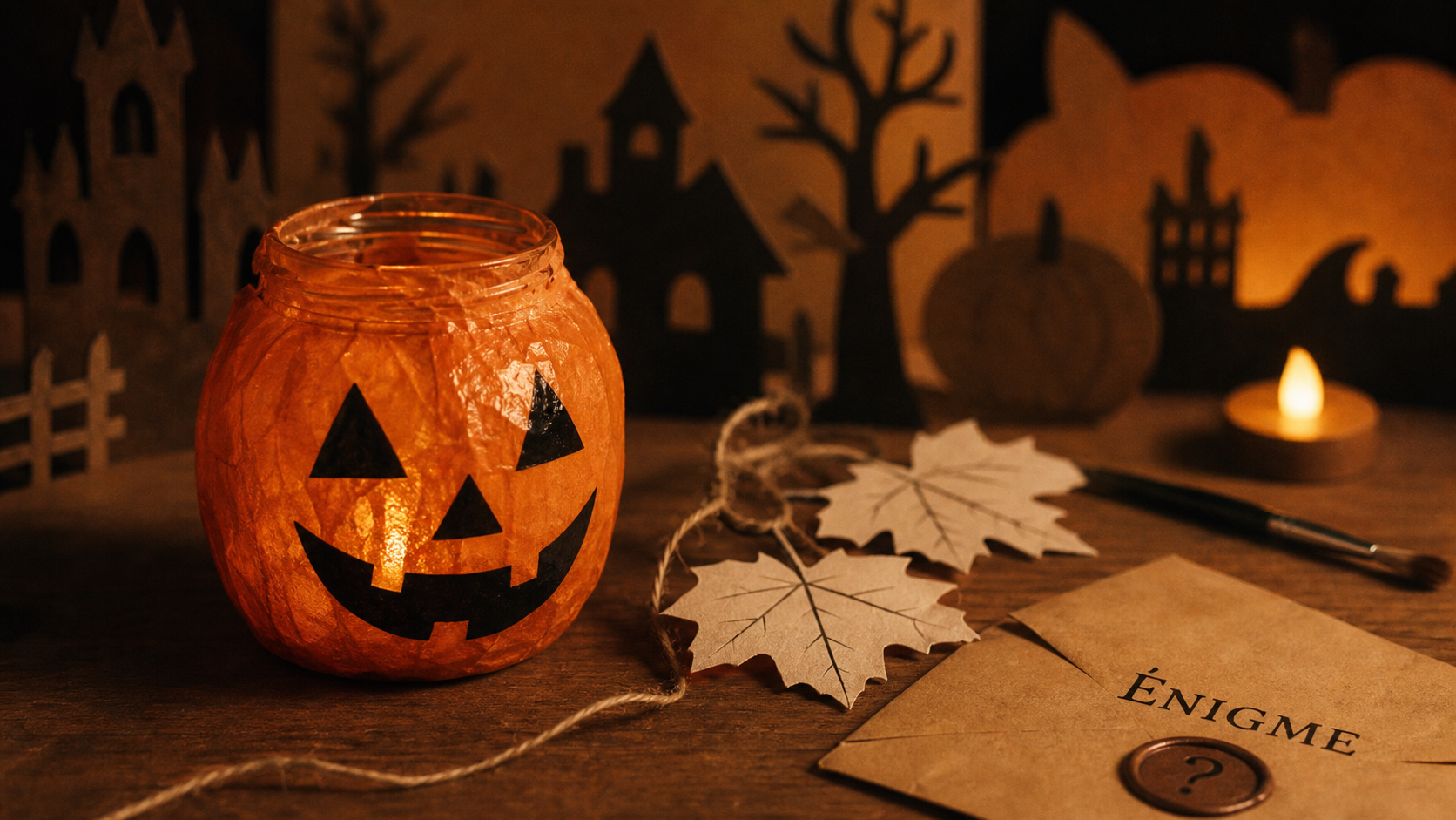 Activité halloween : bocal photophore citrouille DIY en papier de soie orange