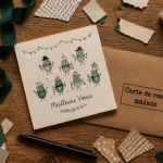 carte de voeux maison facile sur table en bois