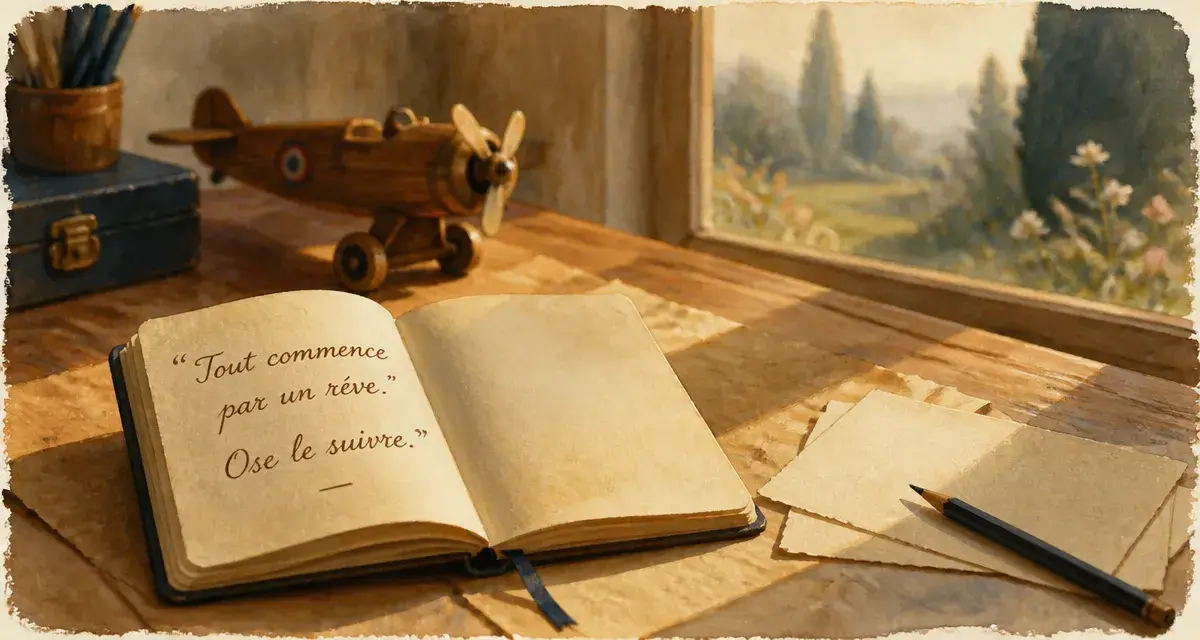 Citation pour enfance sur carnet ancien, souvenir d’enfance