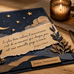 Citation pour un anniversaire sur une carte papier découpé, bougie allumée