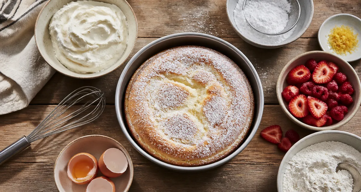 dessert crème fraîche rapide gâteau nuage sur table rustique