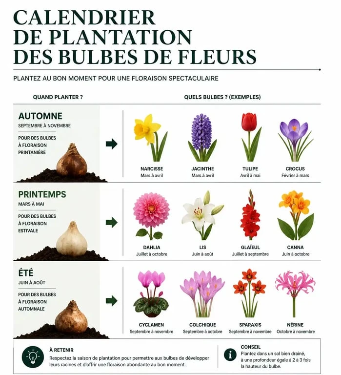 Calendrier de plantation des bulbes de fleurs par saison pour un jardin fleuri