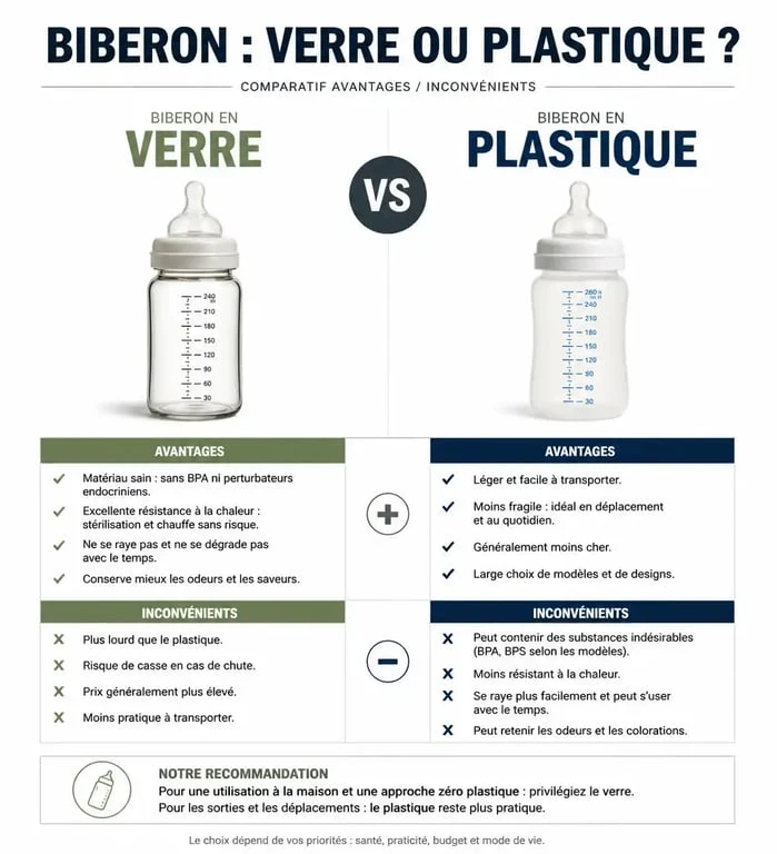 Comparatif biberon en verre ou en plastique : avantages et inconvénients pour bébé