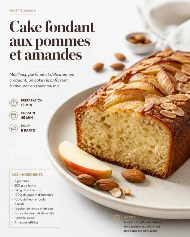 Cake fondant pomme-amande, une idée de goûter healthy et gourmand fait maison