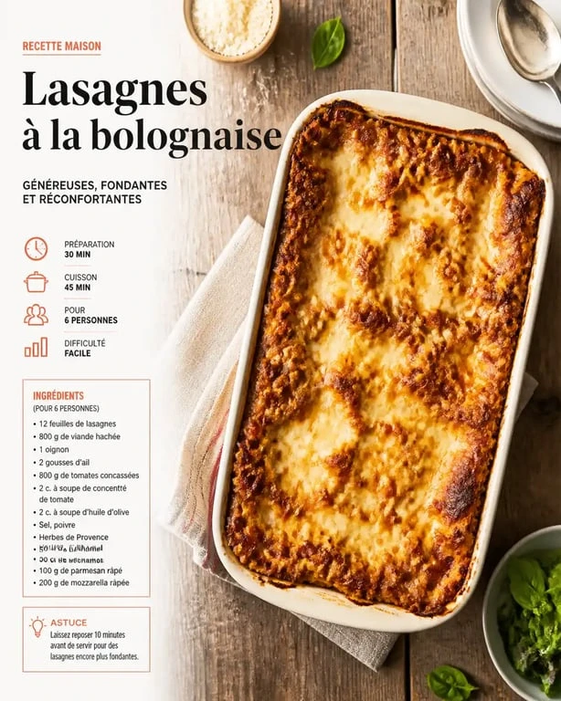 Lasagnes à la bolognaise pour 10 personnes dans un grand plat familial