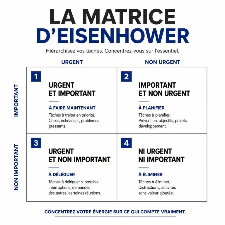 Matrice d'Eisenhower pour une meilleure organisation quotidienne et gestion des priorités