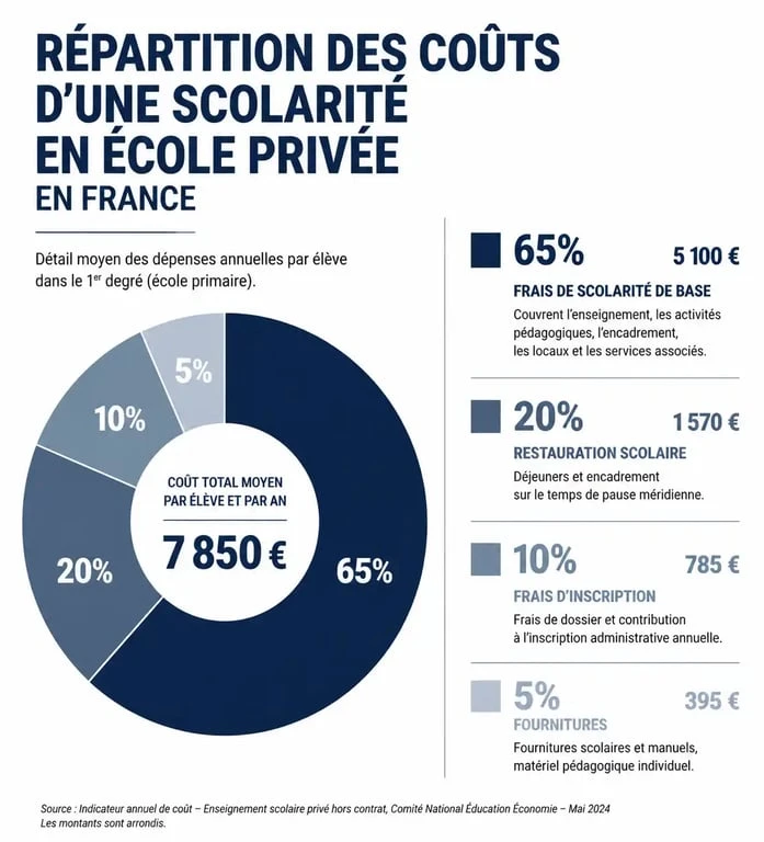 Infographie sur la répartition des frais de scolarité en école privée en France