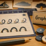 Exercice grande section : fiche graphisme GS, jetons et crayon