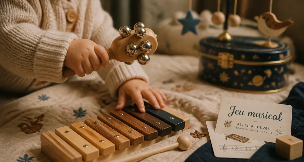 Jeux musical pour bebe : hochet en bois et xylophone