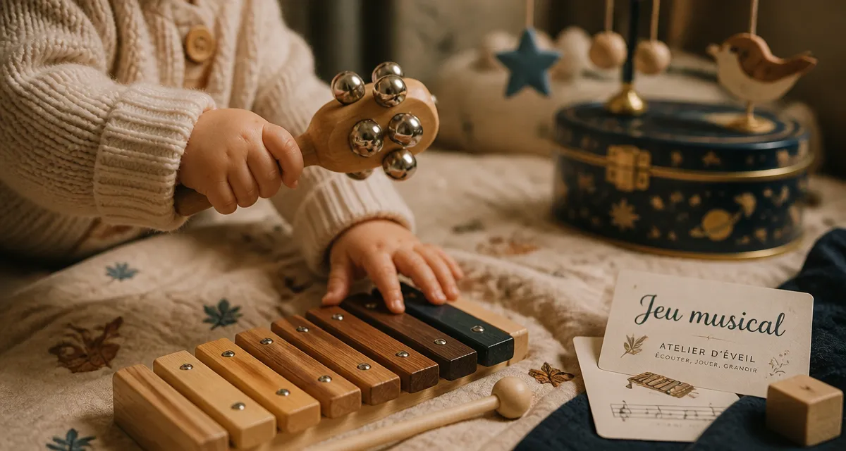 Jeux musical pour bebe : hochet en bois et xylophone