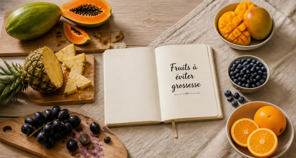 les 3 fruits à éviter pendant la grossesse sur une table